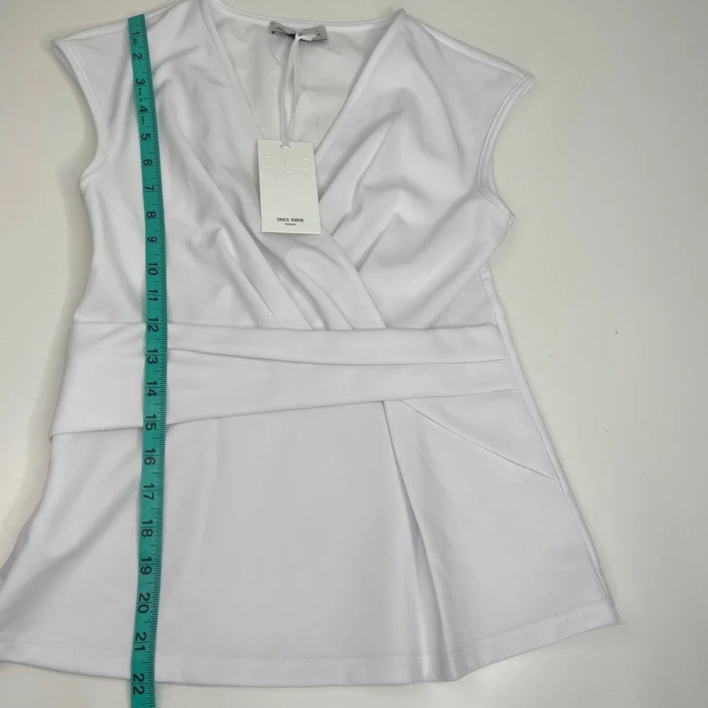 Grace Karin NWT Womens White Sleeveless Wrap V-Neck Blouse Top Side Zip Size S - Picture 6 of 10